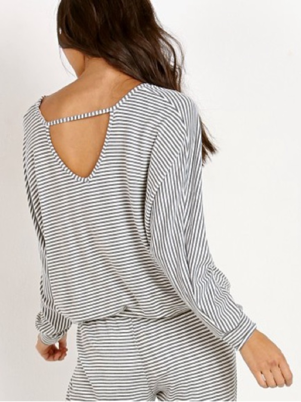 Eberjey Gray & White Striped Long-Sleeve Pajama Shirt